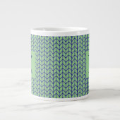 Mug Blanc Grand Tricot BLEU VERT + Initiale (Devant)