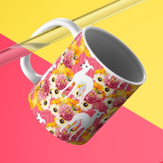 Mug Blanc italien Greyhounds avec fleurs