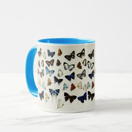 Mug BLANC NOIR BUTTERFLIES BLEU Beauté Nature Lover (Devant gauche)