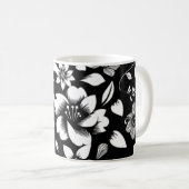Mug Blanc noir Feuilles floraux modernes soufflant (Devant droit)