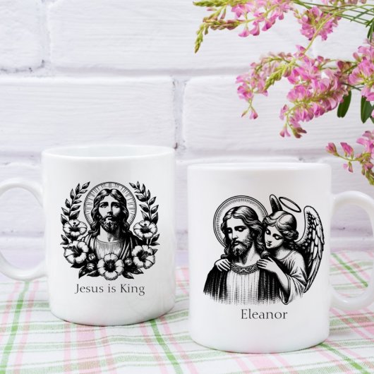 Mug Blanc noir Floral Jésus Christ Guardian Angel