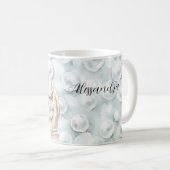Mug Blanc Ocean Mousse de Mer Bleu Coquilles Perles (Devant droit)