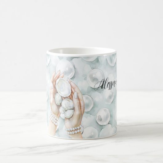 Mug Blanc Ocean Mousse de Mer Bleu Coquilles Perles (Centre)