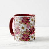 Mug Blanc Or Bourgogne rose Poinsettias de Noël (Devant gauche)