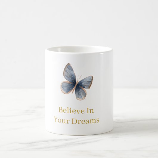 Mug Blanc Papillon Crème Bleu Or Rêves (Centre)