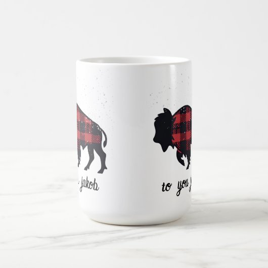 Mug blanc pour les cadeaux de buffle rouge et noir (Centre)
