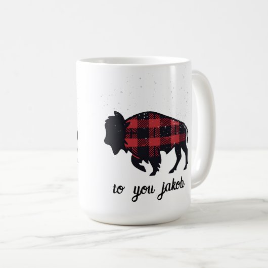 Mug blanc pour les cadeaux de buffle rouge et noir (Devant droit)