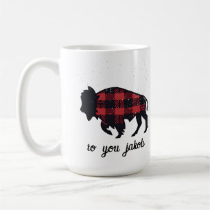Mug blanc pour les cadeaux de buffle rouge et noir