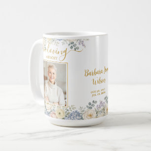Mug Blanc Rouge Bleu Floral Photo Funérailles Mémorial