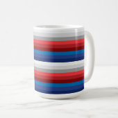 MUG BLANC ROUGE BLEUE GRISE STRIPES (Devant droit)