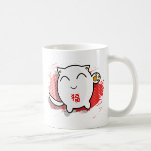 Mug blanc/rouge chanceux japonais mignons de