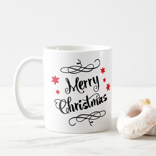 Mug Blanc rouge de typographie de Joyeux Noël (Avec donut)