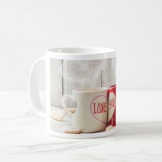Mug Blanc Saint-Valentin avec Photo de Tasses "I L (Devant gauche)