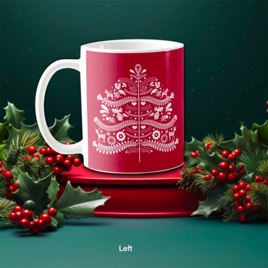 Mug Blanc sur arbre de Noël scandinave rouge