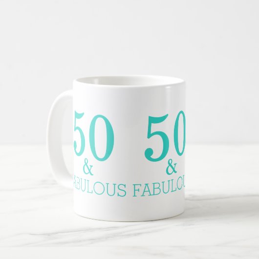 Mug Blanc Turquoise 50 Et Fabuleuse fête d'anniversair (Devant gauche)