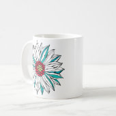 Mug Blanc Turquoise Jaune Orange Rouge Fleurs margueri (Devant gauche)