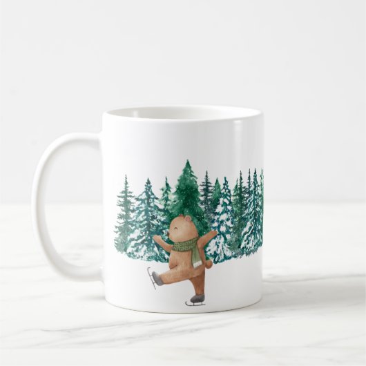 Mug blanc vert aquarelle forêt verte enveloppante (Gauche)