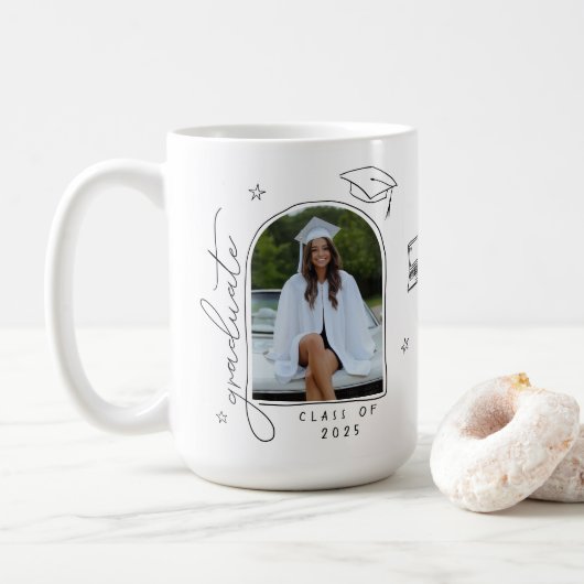Mug Blancs Noir Retro Photo Graduation (Avec donut)