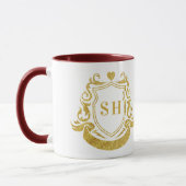 Mug Blason de ruban élégant et monogramme initial doré (Gauche)