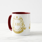 Mug Blason de ruban élégant et monogramme initial doré (Devant gauche)
