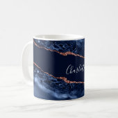 Mug Bleu agate marbre rose or nom script (Devant gauche)