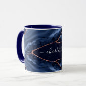 Mug Bleu agate marbre rose or nom script (Devant gauche)