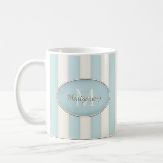 Mug Bleu & Antique Grandes Blancs Ovale Monogramme enc (Gauche)