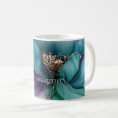 Mug Bleu Aqua Violet Or Floral  (Devant droit)