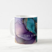 Mug Bleu Aqua Violet Or Floral  (Devant gauche)