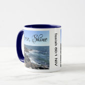 Mug Bleu Atlantique Bible Verse Seashore Waves (Devant gauche)