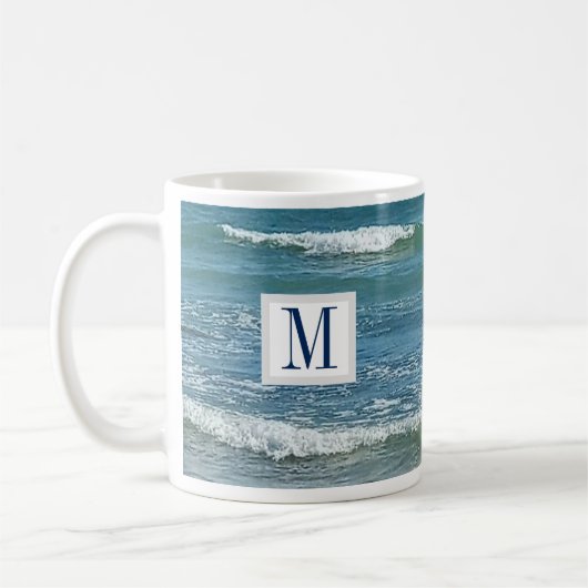 Mug Bleu Atlantique Rive simple initiale unique (Gauche)