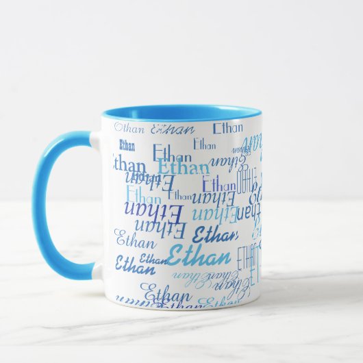 mug bleu avec nom (Gauche)