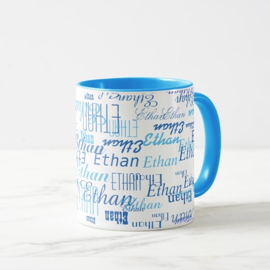 mug bleu avec nom (Devant droit)