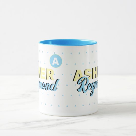 Mug bleu avec nom | monogramme moderne rétro (Centre)