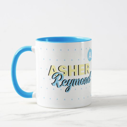 Mug bleu avec nom | monogramme moderne rétro (Gauche)
