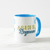 Mug bleu avec nom | monogramme moderne rétro (Devant droit)