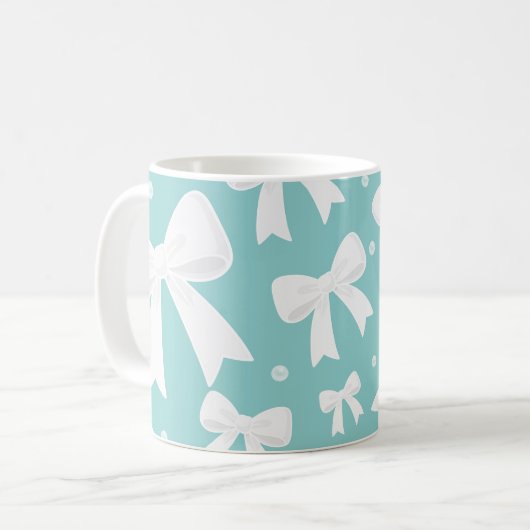Mug Bleu avec perles et vaches blanches Coquette (Devant gauche)