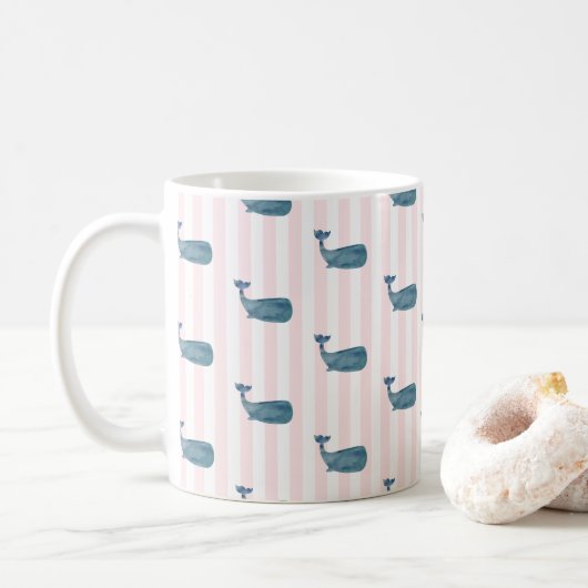 Mug Bleu baleine Motif de bande nautique (Avec donut)