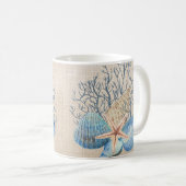 Mug Bleu Beige Coquillages Corail Starfish (Devant droit)