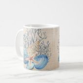 Mug Bleu Beige Coquillages Corail Starfish (Devant gauche)