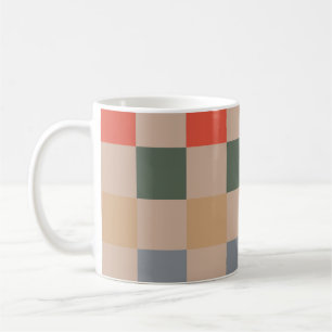 Mug Bleu Beige Orange Brown À damiers En vichy Motif