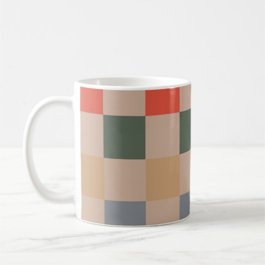 Mug Bleu Beige Orange Brown À damiers En vichy Motif (Gauche)