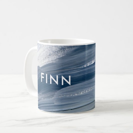 Mug Bleu blanc abstrait texturé main moderne peint (Devant gauche)