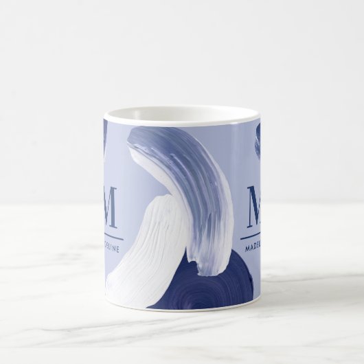 Mug Bleu blanc abstrait texturé main moderne peint (Centre)