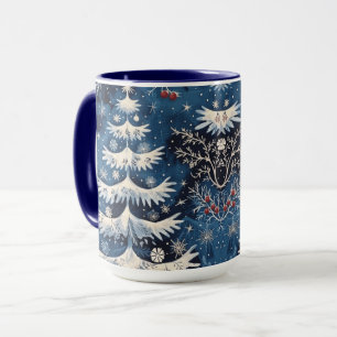 Mug Bleu blanc Arbre de Noël Musique de Noël