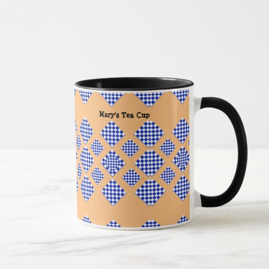 Mug Bleu blanc beige À damiers diamant (Droite)