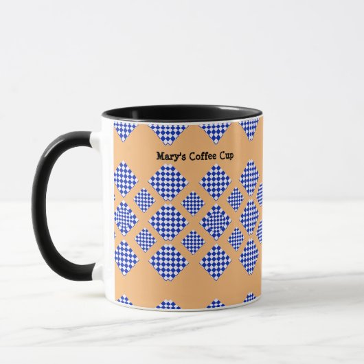 Mug Bleu blanc beige À damiers diamant (Gauche)