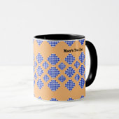 Mug Bleu blanc beige À damiers diamant (Devant droit)