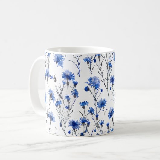 Mug Bleu blanc de fleur de Cornflower (Devant gauche)