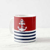 Mug Bleu blanc de la marine et Ancre blanche (Devant gauche)